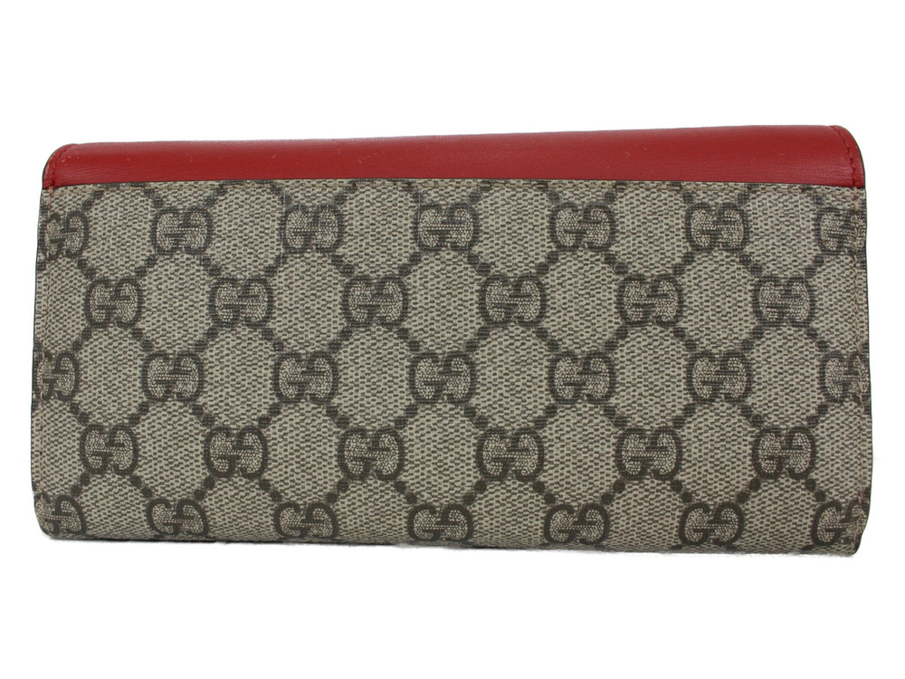 Gucci Leather Long Supreme Red Brown Wallet Chain GG Red Brown